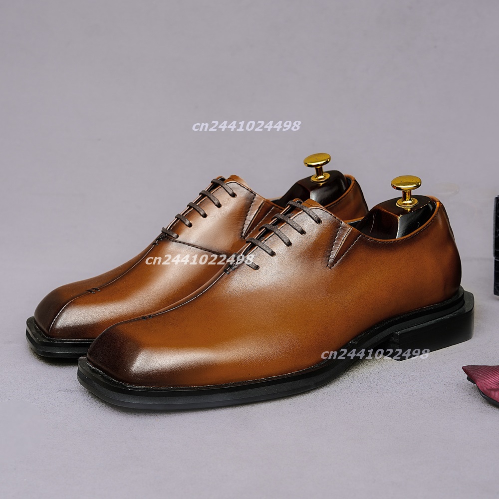 Leather Shoe Polish - Erkekler için El Yapımı, Kare Burunlu,